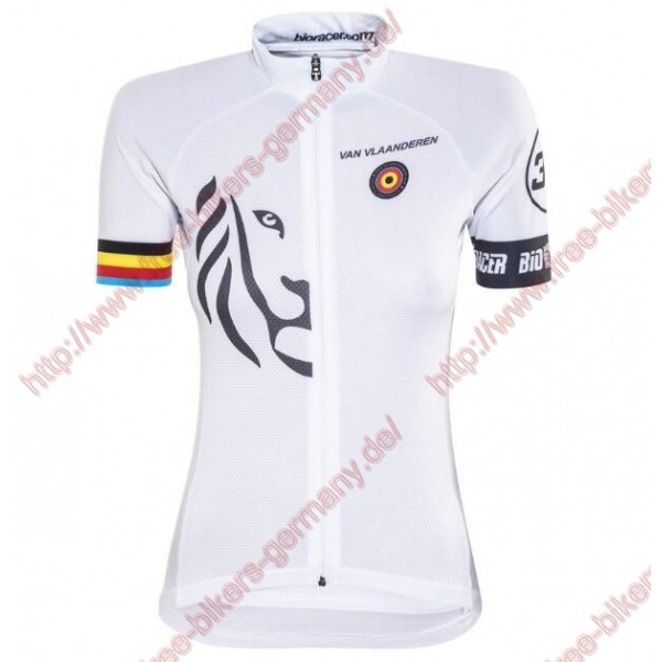 Radsport Bioracer Van Vlaanderen Damen Weiß schwarz 2018 Trikot Kurzarm Radtrikot De