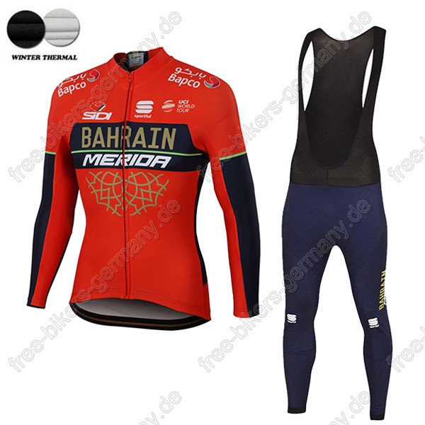 Profiteam 2018 BAHRAIN MERIDA Pro winter thermal fleece Fahrradbekleidung Trikot Langarm+Lang Tr Radtrikot De