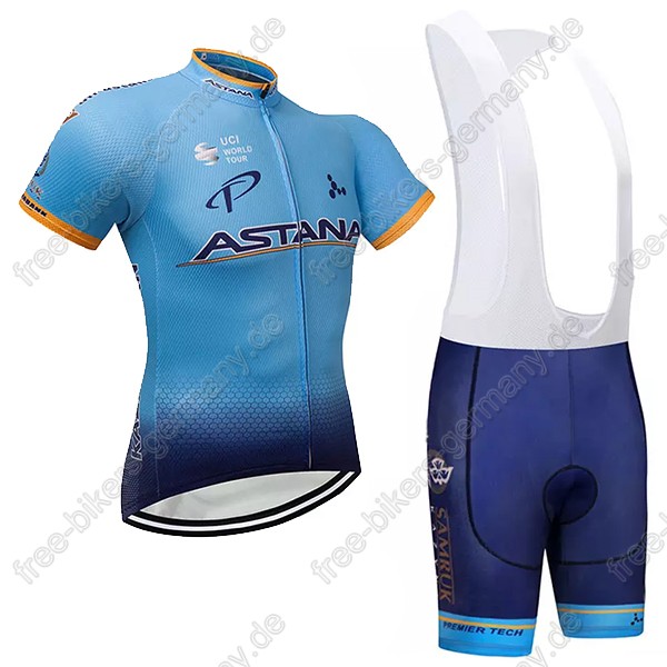 Astana blau Radbekleidung Satz Trikot Kurzarm+Trägerhosen  Radtrikot De