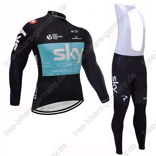 Sky schwarz blau Fahrradbekleidung Trikot Langarm+Lang Trägerh Radtrikot De Sky schwarz blau Fahrradbekleidung Trikot Langarm+Lang Trägerh Radtrikot De