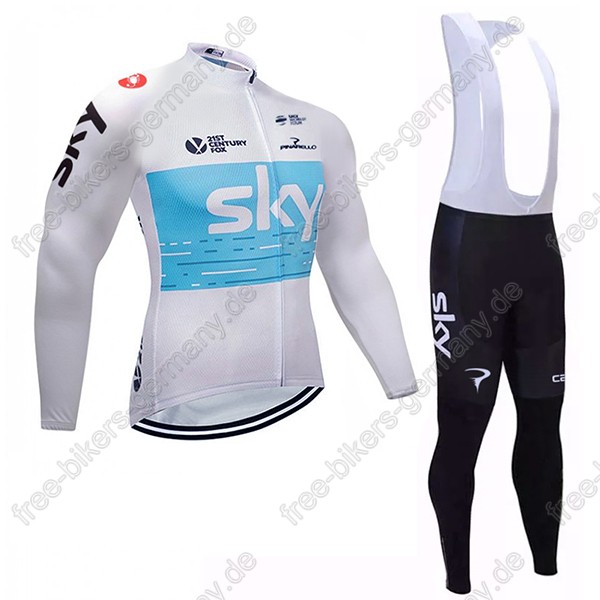 Sky Weiß blau Fahrradbekleidung Trikot Langarm+Lang Trägerh Radtrikot De Sky Weiß blau Fahrradbekleidung Trikot Langarm+Lang Trägerh Radtrikot De