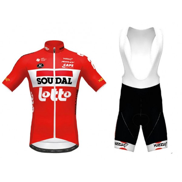 Fahrradbekleidung Radsport 2020 Lotto Soudal TdF Radbekleidung Satz Trikot Kurzarm+Trägerhosen Set Outlet rot We Radtrikot De