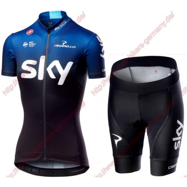 Profiteams TEAM SKY 2019 Damen Fietskleding Set Trikot Kurzarm Outlet+Korte fiet Radtrikot De