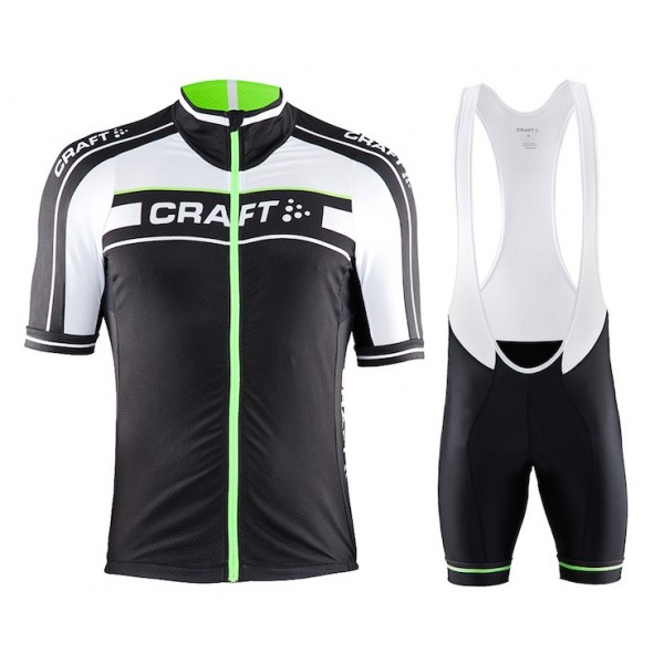 2015 Craft Bike Grand Tour Schwarz-Weiß-Grün Fahrradbekleidung Satz Fahrradtrikot Kurzarm Trikot und Kurz Trägerhose Radtrikot De