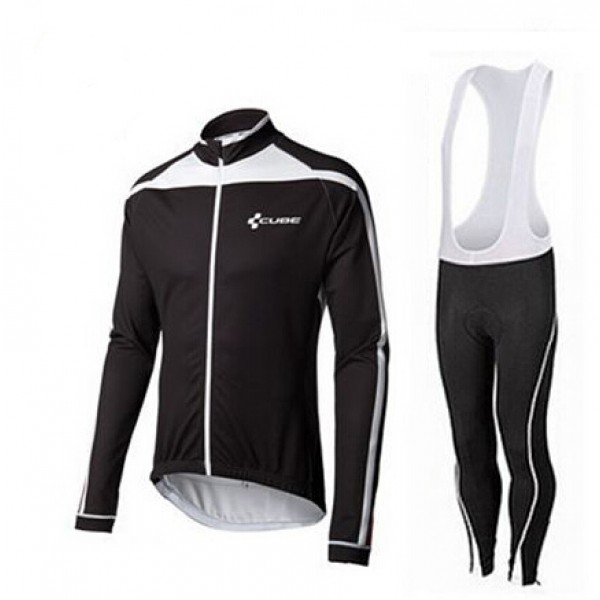 2015 Cube schwarz Weiß Fahrradbekleidung Radtrikot Satz Langarm und Lange Trägerhose Weiß Radtrikot De