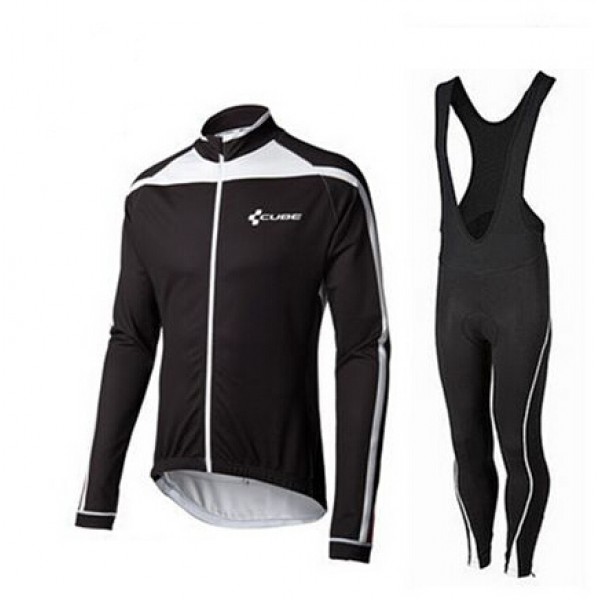 2015 Cube schwarz Weiß Fahrradbekleidung Radtrikot Satz Langarm und Lange Trägerhose schwarz Radtrikot De