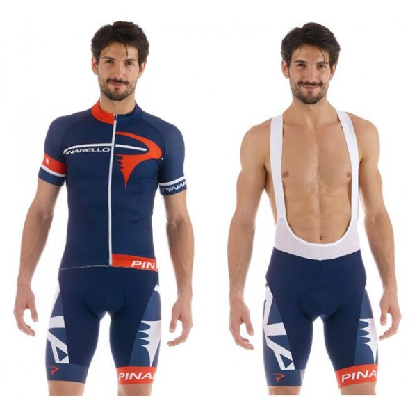 2015 Pinarello Fahrradbekleidung Satz Fahrradtrikot Kurzarm Trikot und Kurz Trägerhose Blau Radtrikot De