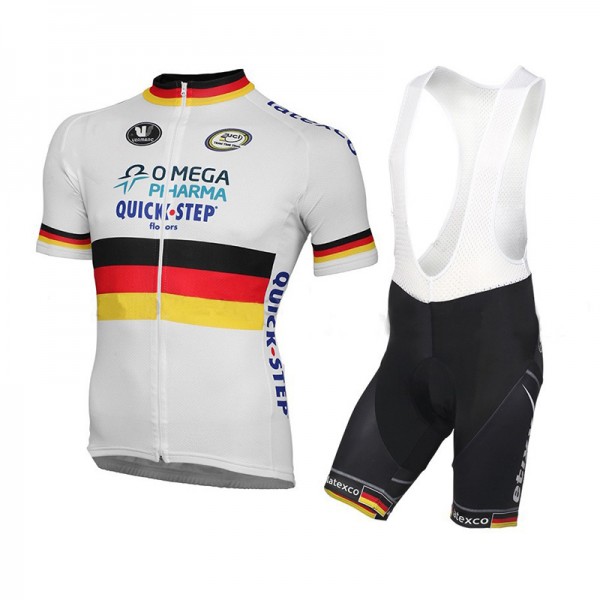 2015 Omega Pharma Quick Step Fahrradbekleidung Satz Fahrradtrikot Kurzarm Trikot und Kurz Trägerhose Weiß Radtrikot De