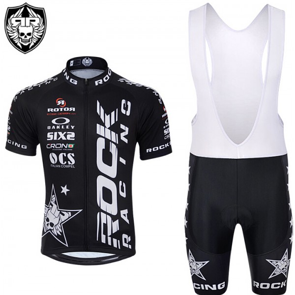 2015 Rock Racing schwarz Fahrradbekleidung Satz Fahrradtrikot Kurzarm Trikot und Kurz Trägerhose Radtrikot De
