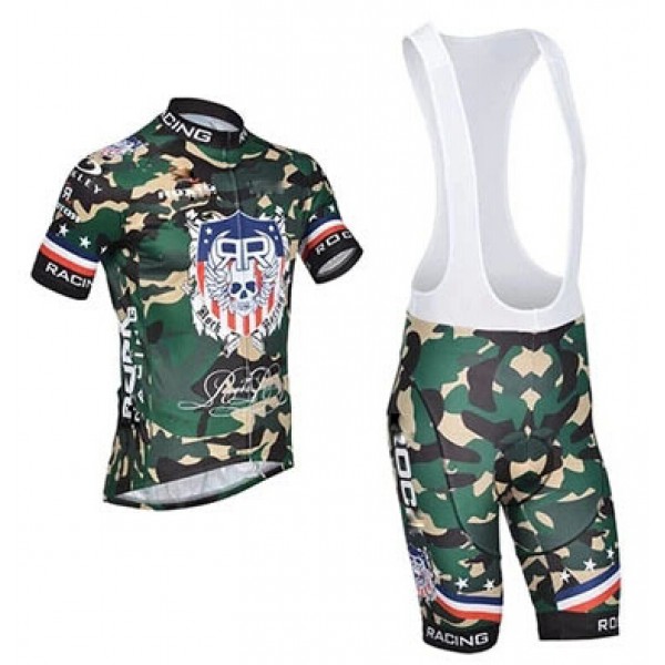 2015 Rock Racing Fahrradbekleidung Satz Fahrradtrikot Kurzarm Trikot und Kurz Trägerhose Camouflage Radtrikot De