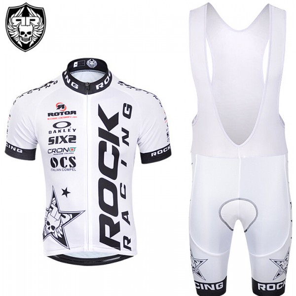 2015 Rock Racing Weiß Fahrradbekleidung Satz Fahrradtrikot Kurzarm Trikot und Kurz Trägerhose Radtrikot De