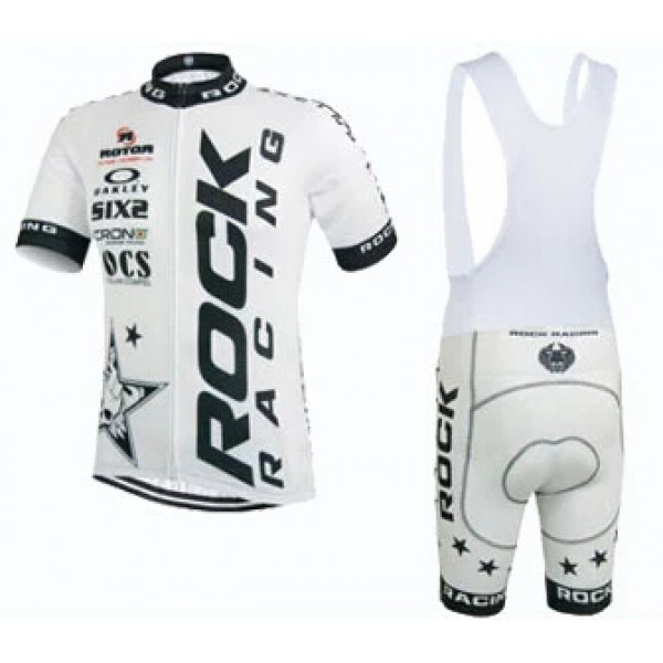 2015 Rock Racing Weiß Fahrradbekleidung Satz Fahrradtrikot Kurzarm Trikot und Kurz Trägerhose Radtrikot De