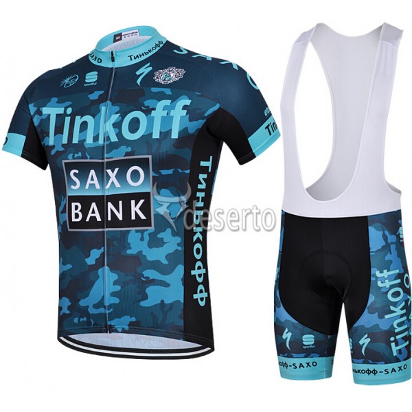 2015 Saxo Bank Tinkoff Radtrikot Kurzarm Camouflage Blau und Kurz Trägerhose Radtrikot De