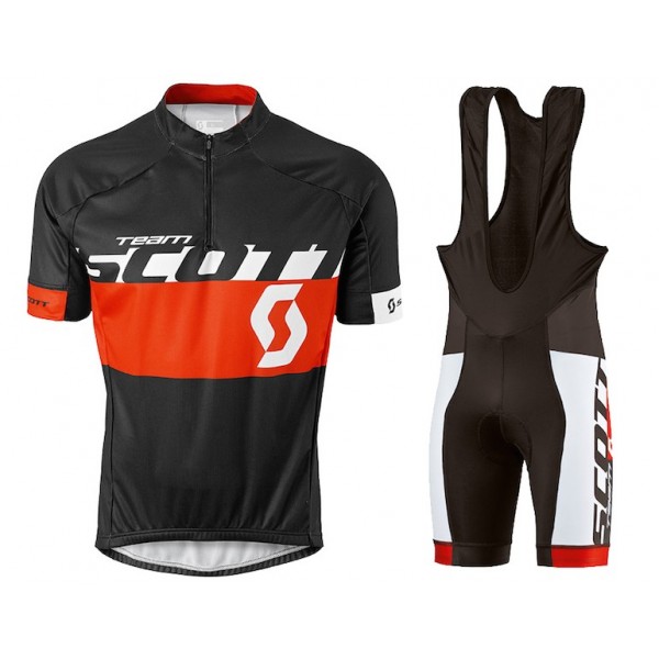 2015 Proteam Scott Weiß-Schwarz-Rot Fahrradbekleidung Satz Fahrradtrikot Kurzarm Trikot und Kurz Trägerhose Radtrikot De