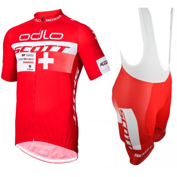 2015 Odlo Scott Swiss Rote Fahrradbekleidung Satz Fahrradtrikot Kurzarm Trikot und Kurz Trägerhose Radtrikot De