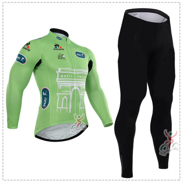 2015 Tour de France vert Fahrradbekleidung Radtrikot Satz Langarm und Lange Fahrradhose Radtrikot De