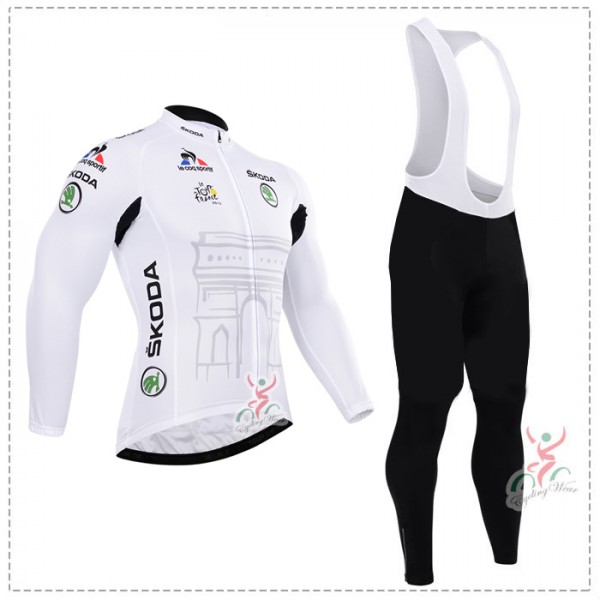 2015 Tour de France Blanc Fahrradbekleidung Radtrikot Satz Langarm und Lange Trägerhose Radtrikot De