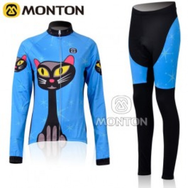 2011 Monton Blue Cat Damen Thermal Fahrradbekleidung Radtrikot Satz Langarm und Lange Fahrradhose Radtrikot De