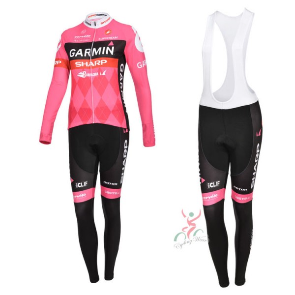 2012 Damen Garmin Cycling Jersey Long Sleeve and Cycling Bib Pants Radtrikot De