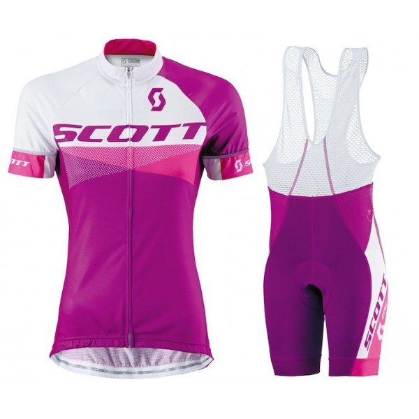 2015 Scott Weiß-Violet Damen Fahrradbekleidung Satz Fahrradtrikot Kurzarm Trikot und Kurz Trägerhose Radtrikot De