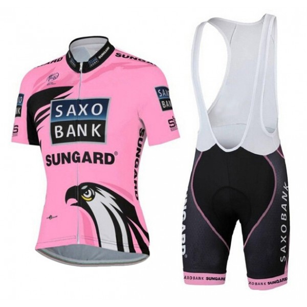 2015 Saxo Bank Sungard Damen Fahrradbekleidung Satz Fahrradtrikot Kurzarm Trikot und Kurz Trägerhose Rosa Radtrikot De