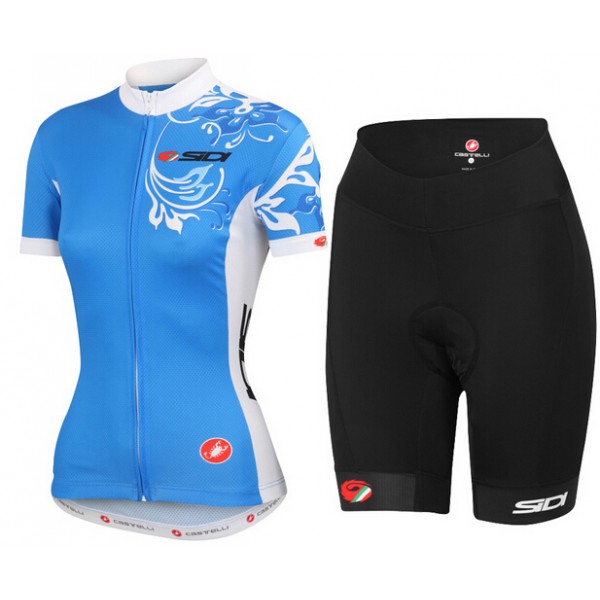 2015 SIDI Damen blau Radbekleidung Radtrikot Kurzarm und Fahrradhosen Kurz Radtrikot De