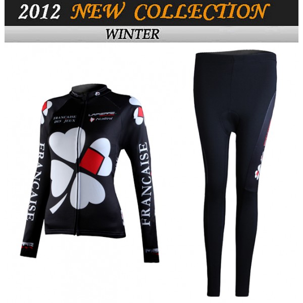 2012 Damen FDJ Cycling Fahrradbekleidung Radtrikot Satz Langarm und Lange Fahrradhose Radtrikot De