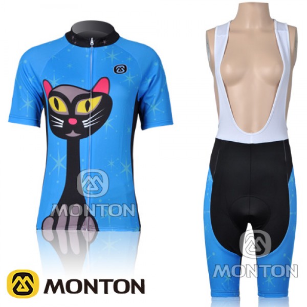 2011 MONTON Blue Cat Damen Fahrradbekleidung Satz Fahrradtrikot Kurzarm Trikot und Kurz Trägerhose Radtrikot De