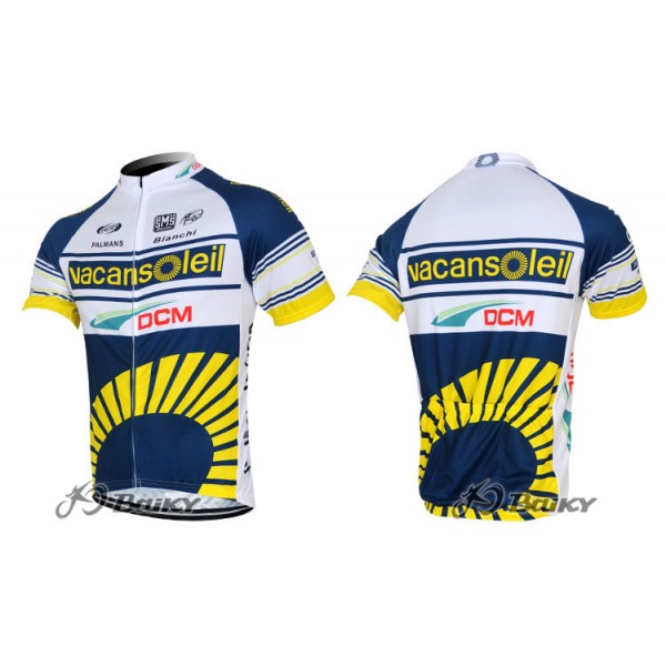 2012 Vacansoleil-DCM Radtrikot Kurzarm Weiß Blau Gelb Radtrikot De
