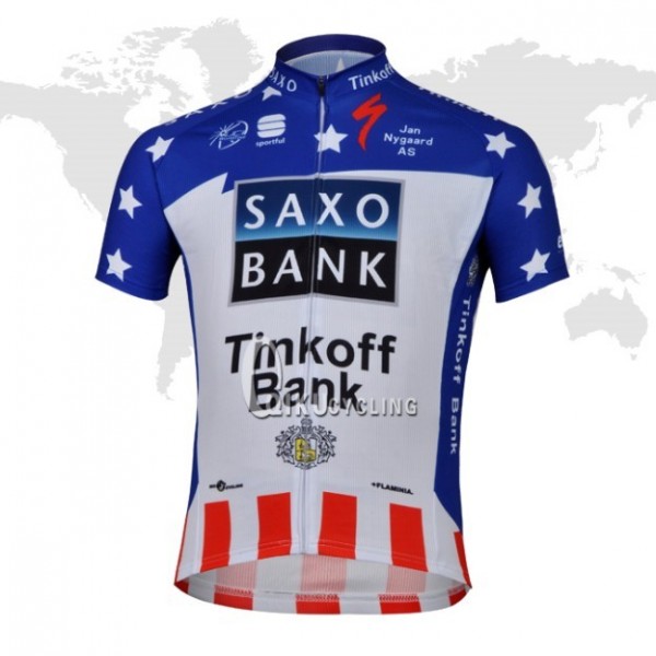2013 Saxo Bank Tinkoff USA Champion Radtrikot Kurzarm Blau Weiß Rot Radtrikot De