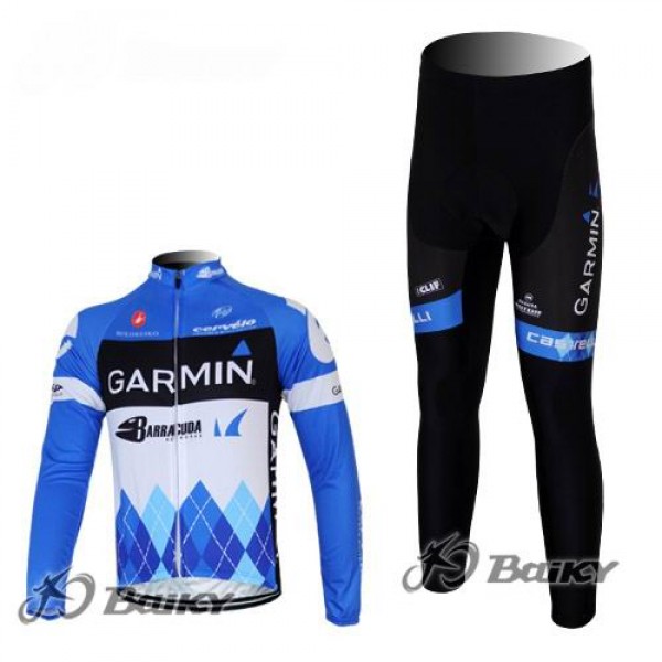 Garmin Barracuda Pro Team Radbekleidung Satz Fahrradtrikot Langarm und Lang Radhose Blau Weiß Radtrikot De