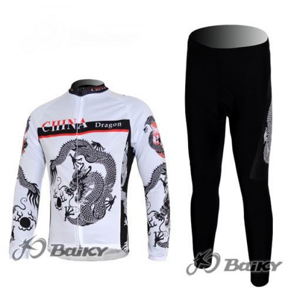 China Dragon Radbekleidung Satz Fahrradtrikot Langarm und Lang Radhose Weiß Radtrikot De
