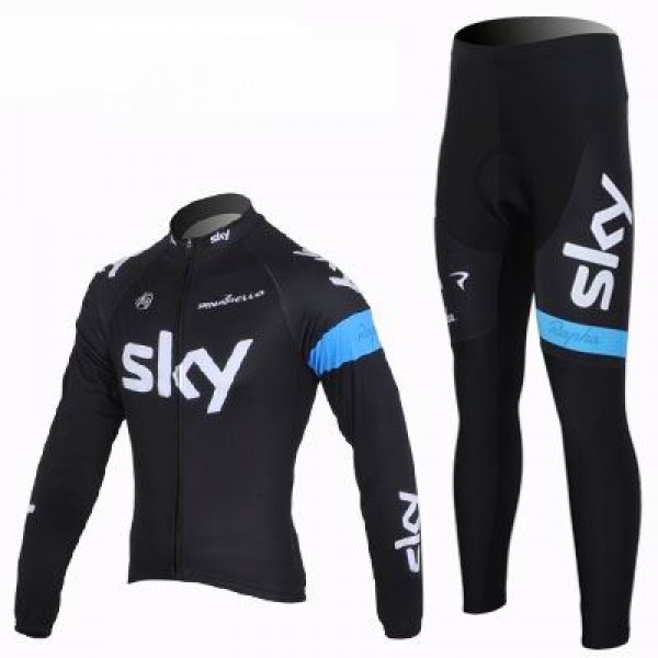 2013 Team Sky Radbekleidung Satz Fahrradtrikot Langarm und Lang Radhose Schwarz Blau Radtrikot De