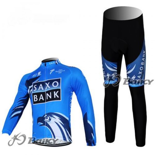 Saxo Bank Sungard Pro Team Radbekleidung Satz Fahrradtrikot Langarm und Lang Radhose Blau Schwarz Radtrikot De