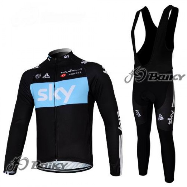 Sky Pinarello Pro Team Fahrradbekleidung Radtrikot Satz Langarm und Lange Trägerhose Schwarz Blau Radtrikot De