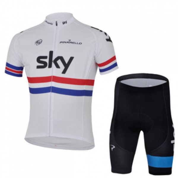2013 Team Sky Radtrikot Kurzarm und Kurz Radhose Kits Weiß Blau Schwarz Radtrikot De