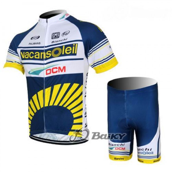 Vacansoleil-DCM Radbekleidung Radtrikot Kurzarm und Fahrradhosen Kurz Weiß Blau Gelb Radtrikot De