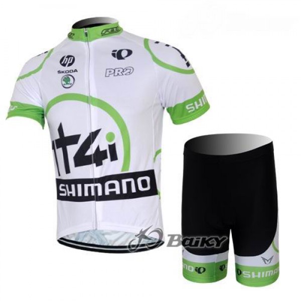 2012 Shimano 1t4i Radbekleidung Radtrikot Kurzarm und Fahrradhosen Kurz Weiß Grün Radtrikot De