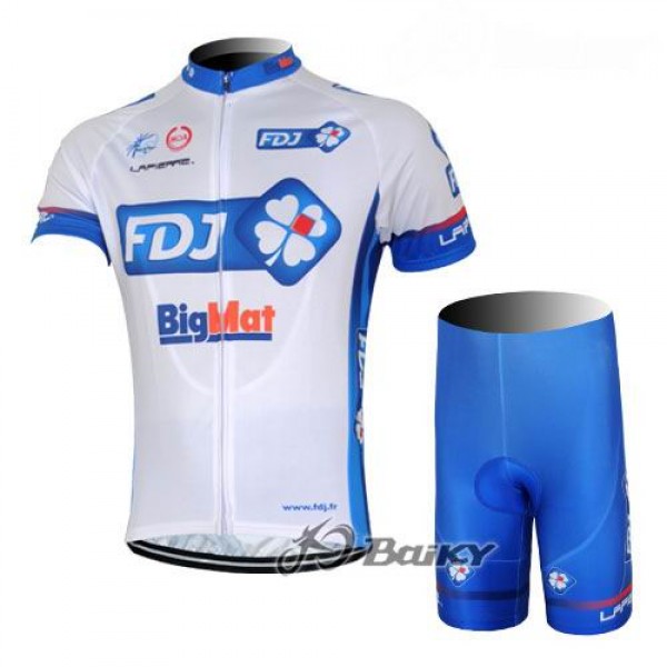 FDJ-BigMatRadbekleidung Radtrikot Kurzarm und Fahrradhosen Kurz Weiß Blau Radtrikot De