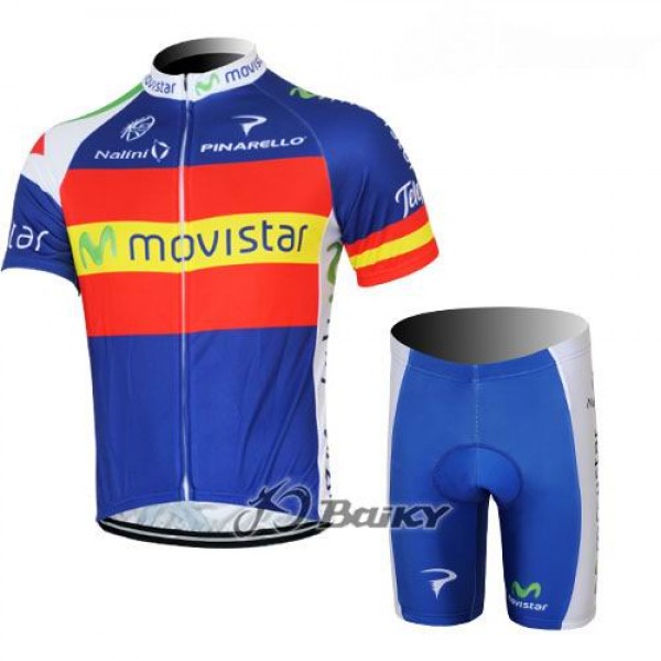 Movistar Radbekleidung Radtrikot Kurzarm und Fahrradhosen Kurz Blau Rot Radtrikot De