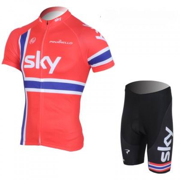 2013 Team Sky Norwegisch Champion Radtrikot Kurzarm und Kurz Radhose Kits Rot Schwarz Radtrikot De