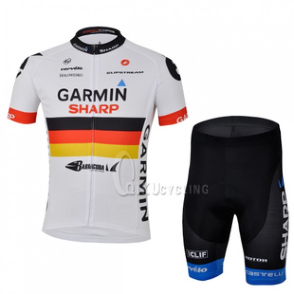 2013 Garmin Sharp Barracuda Deutsche Champion Radtrikot Kurzarm und Kurz Radhose Kits Weiß Schwarz Radtrikot De