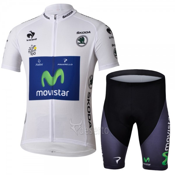 Movistar Tour de France Weißen Trikots Radbekleidung Radtrikot Kurzarm und Fahrradhosen Kurz Radtrikot De