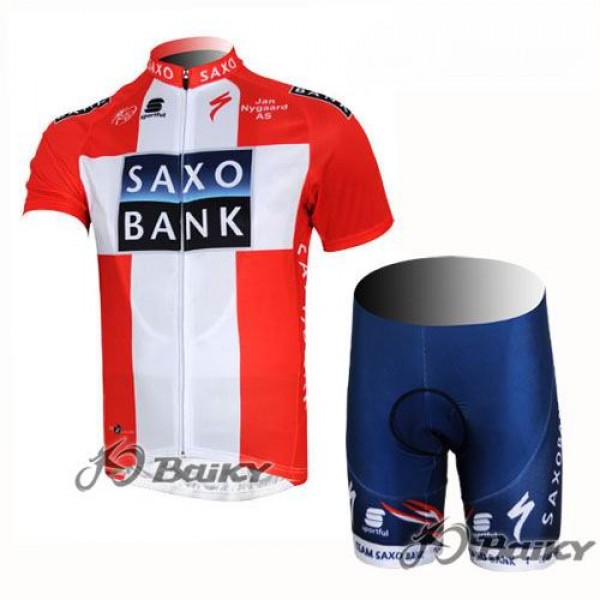 2012 Saxo Bank Dnischer Champion Radbekleidung Radtrikot Kurzarm und Fahrradhosen Kurz Rot Weiß Radtrikot De