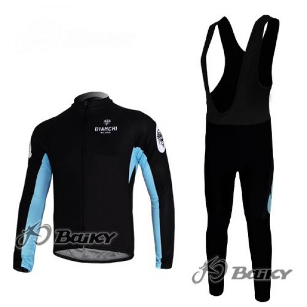 Bianchi Pro Team Fahrradbekleidung Radtrikot Satz Langarm und Lange Trägerhose Schwarz Blau Radtrikot De