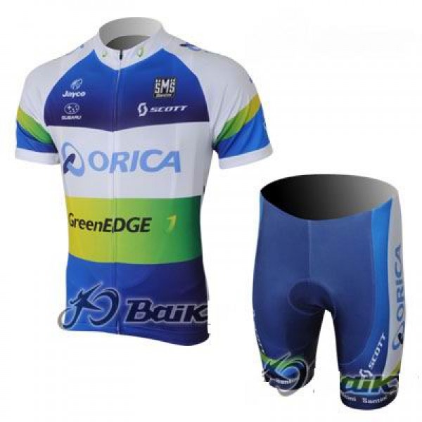 2013 Green Edge ORICA Radtrikot Kurzarm und Kurz Radhose Kits Blau Radtrikot De