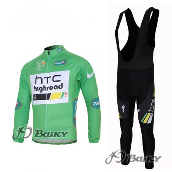 HTC-Highroad Pro Team Fahrradbekleidung Radtrikot Satz Langarm und Lange Trägerhose Grün Schwarz Radtrikot De