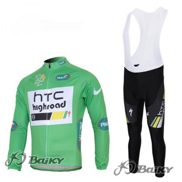 HTC-Highroad Pro Team Fahrradbekleidung Radtrikot Satz Langarm und Lange Trägerhose Grün Weiß Radtrikot De
