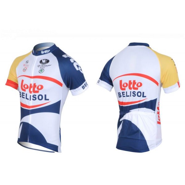 2013 Lotto Belisol Fahrradbekleidung Satz Fahrradtrikot Kurzarm Trikot und Kurz Trägerhose Weiß Blau Radtrikot De