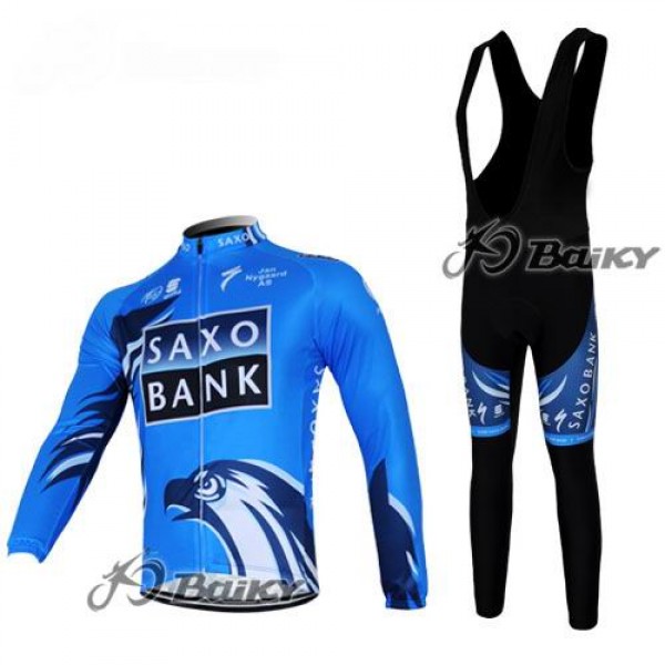 Saxo Bank Sungard Pro Team Fahrradbekleidung Radtrikot Satz Langarm und Lange Trägerhose Blau Schwarz Radtrikot De